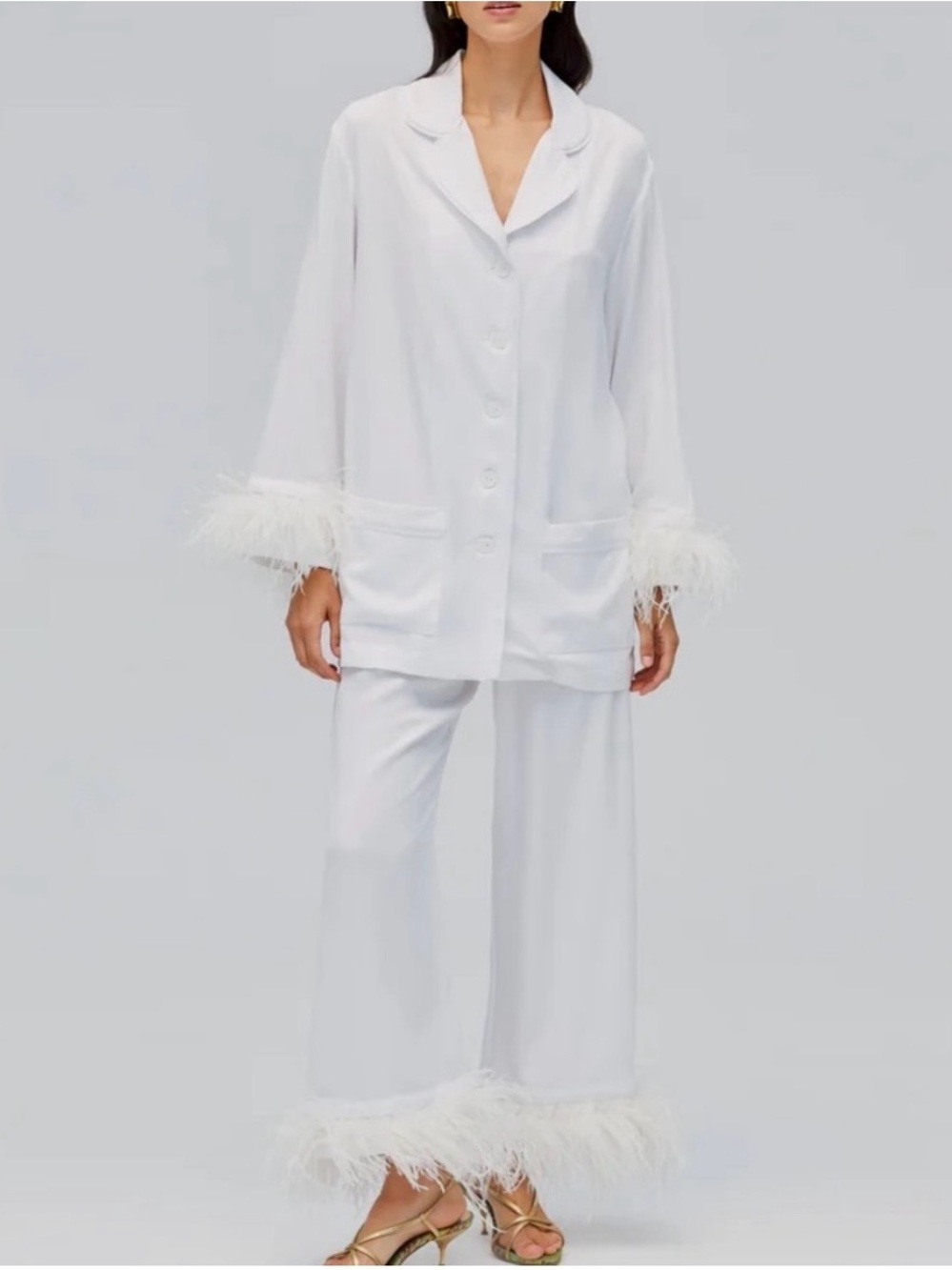 Sleeper White Feather-Trim Pajama Set